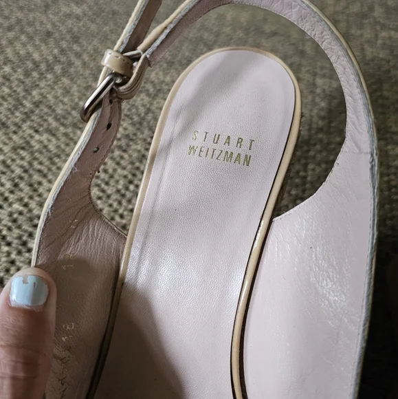 Stuart Weitzman Patent Leather Slingback Woven Wedge Platform Wedges - Picture 10 of 16